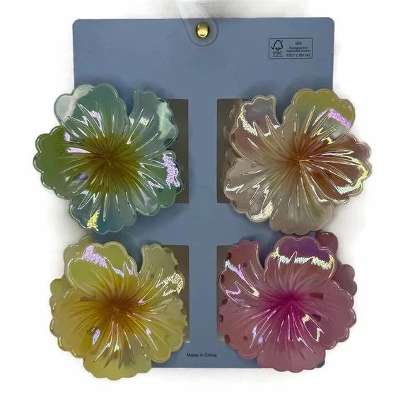 Piper K Iridescent Floral Hair Claws Clips Multicolor Set of 4 - Picture 8 of 9